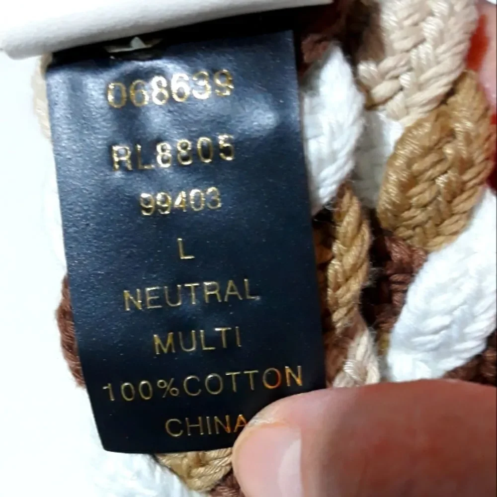 RL Belt Cotton Neutral Multicolor Brown Tan White Size Large